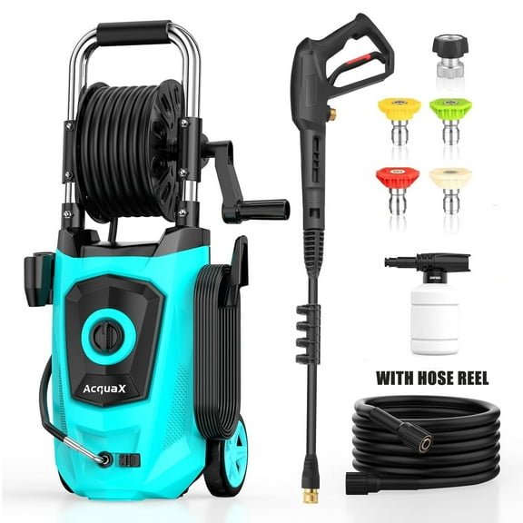AcquaX Electric Pressure Washer with Hose Reel 4500PSI MAX 2.8GPM Power Washer with 4 Quick Connect Nozzles