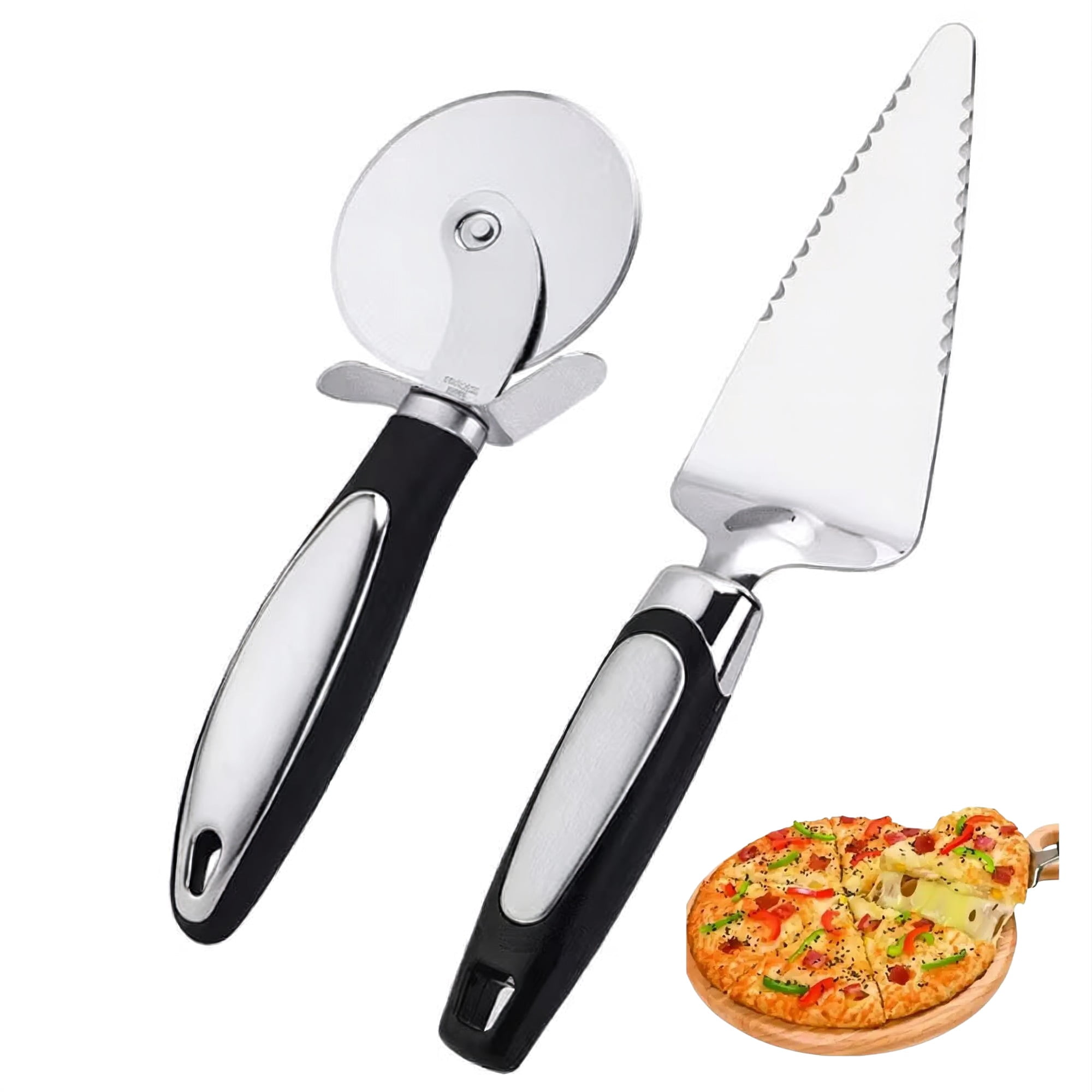 Acquisition Pizza Cutter, 2PCS Pizza Wheel Cutter and Pie Server, Stainless Steel Pizza Cutter Wheel, Anti-Slip Handle, Smooth Cross-Section