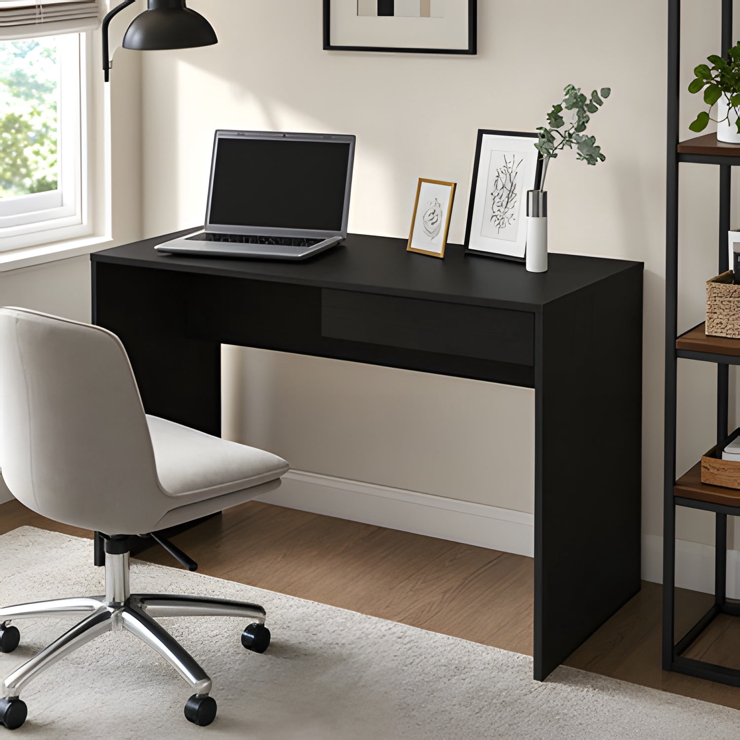 Acre Writing Computer Desk, One Drawer, Black