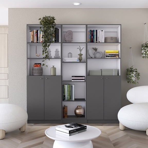 Acres 3 Piece Home Bookcase Set, 67 Wide, 11 Shelves, Matt Gray/White