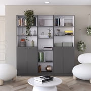 Acres 3 Piece Home Bookcase set, 67" Wide with 11 Shelves and Two Double-Door Cabinet , Living Room Set Matt Gray / White