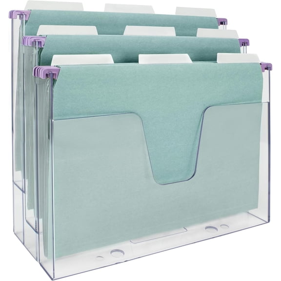 Acrimet 3-Tier Horizontal Hanging File Folder Holder Organizer, Letter Size, Ladder-Style, Open-Top Plastic File Box for Office, Home & School, Clear Crystal