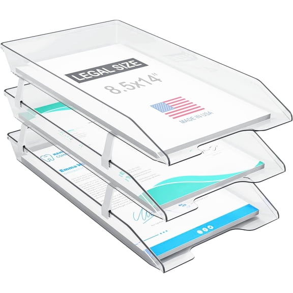 Acrimet 3 Tier Legal Letter Tray, Facility Front Load (Legal Size) (Plastic) (Clear Crystal Color)