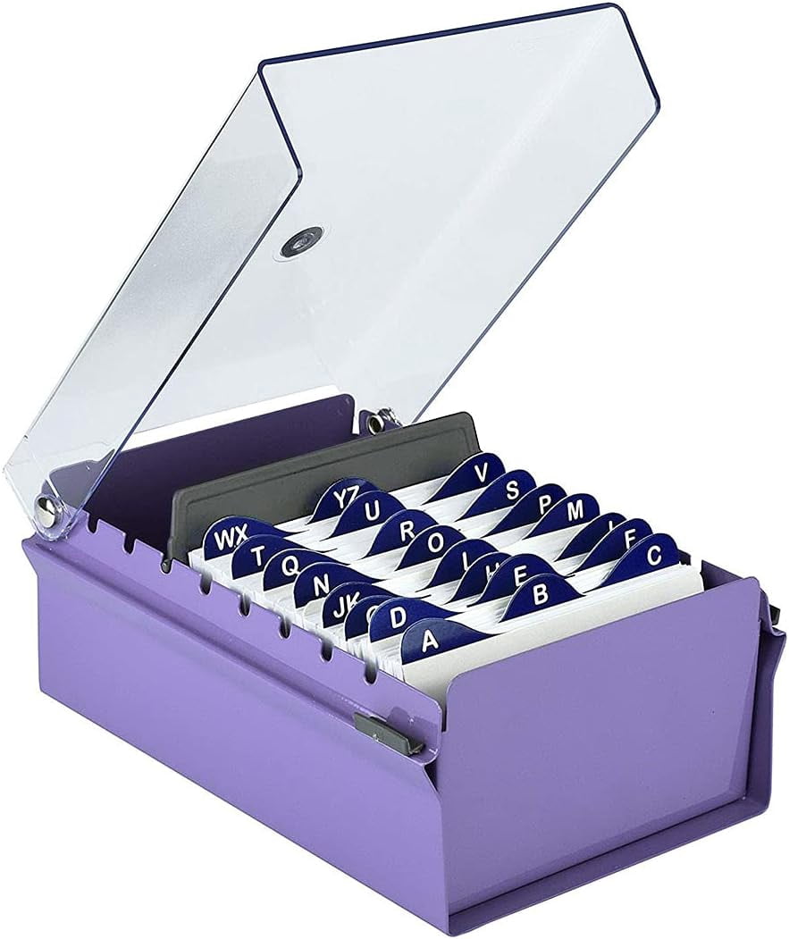 Acrimet 3 x 5 Card File Holder Organizer Box Metal Base Heavy Duty (AZ Index Cards and Divider Included) (Green Color with Clear Crystal Plastic Lid Cover)
