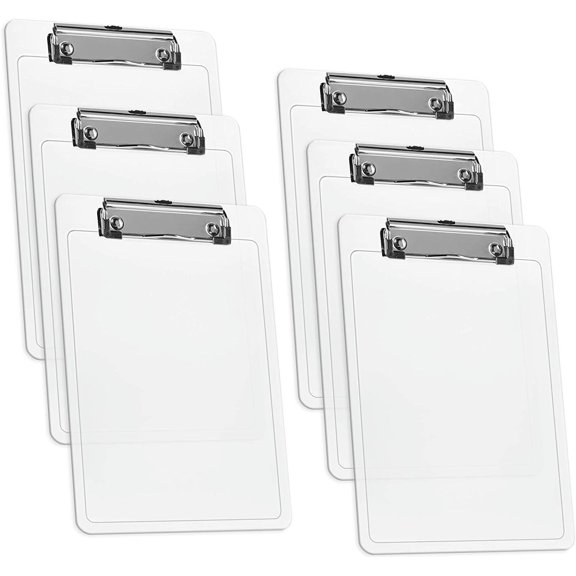 Acrimet Clipboard Memo Size A5 (9 1/4 x 6 5/16) Low Profile Clip (Plastic) (Clear Crystal Color) (6 Pack)