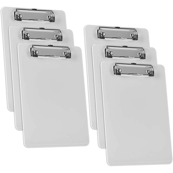 Acrimet Clipboard Memo Size A5 (9 1/4 x 6 5/16) Low Profile Clip (Plastic) (White Color) (6 Pack)