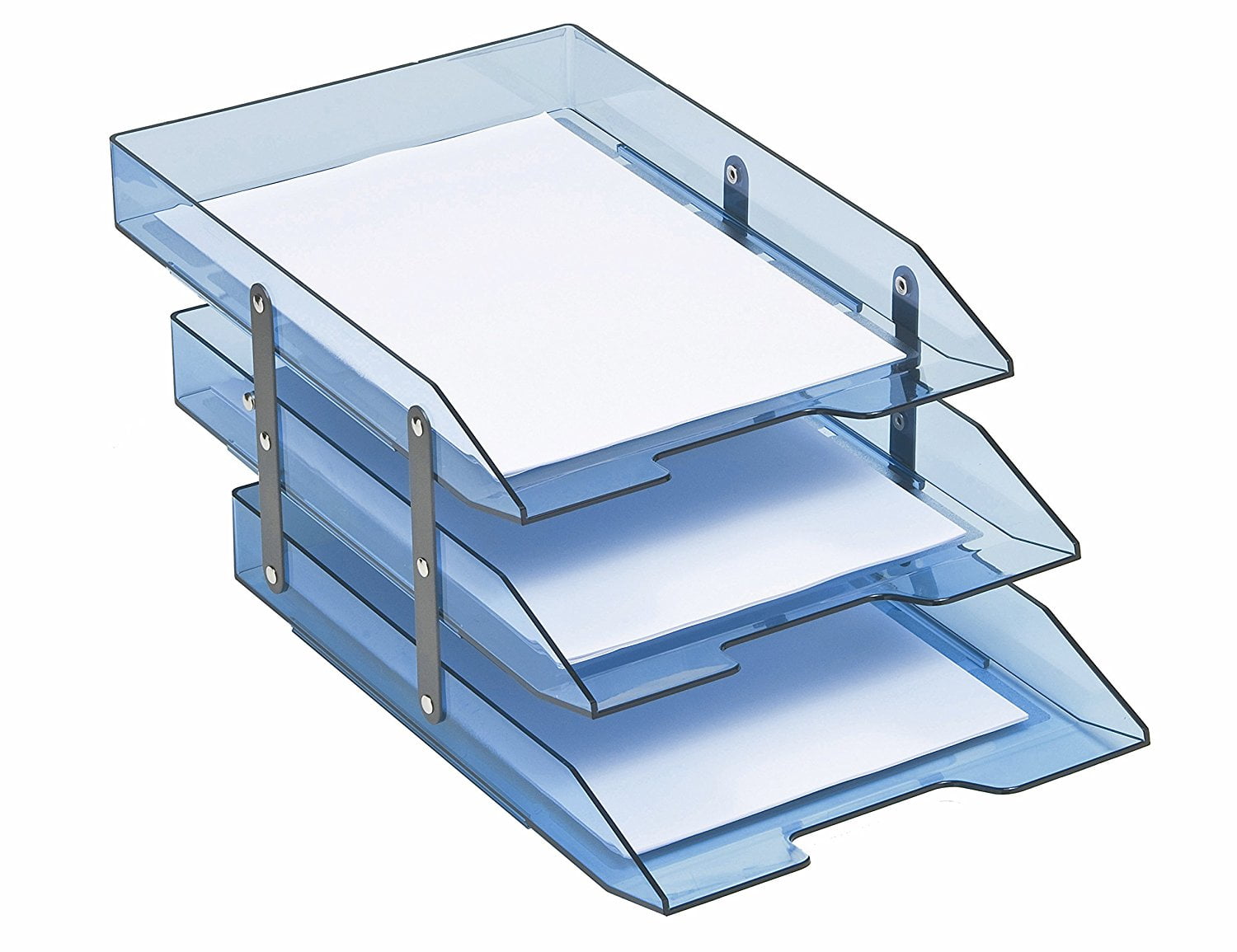 Clear Blue 3-Tier Plastic Letter Tray Organizer