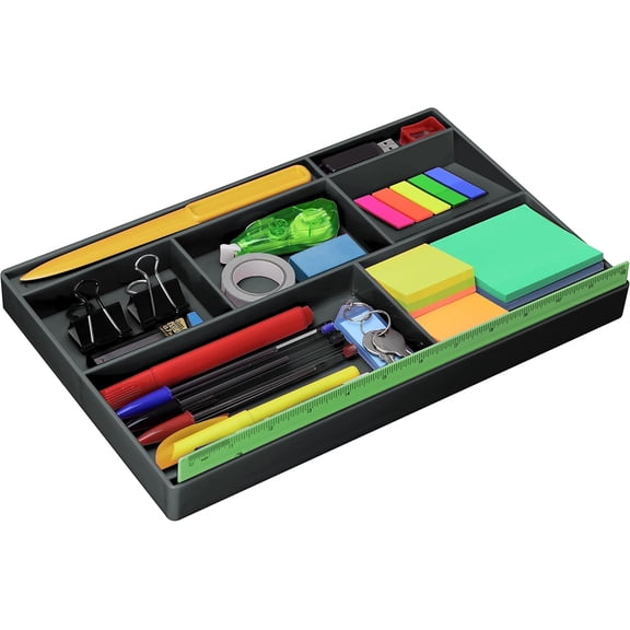 Acrimet Desk Drawer Organizer Tray with 8 compartments Bin Multi-Purpose for Desk Supplies and Accessories (Plastic) (Black Color)