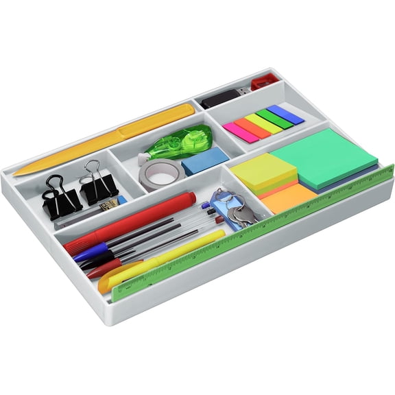 Acrimet Desk Drawer Organizer Tray with 8 compartments Bin Multi-Purpose for Desk Supplies and Accessories (Plastic) (White Color)