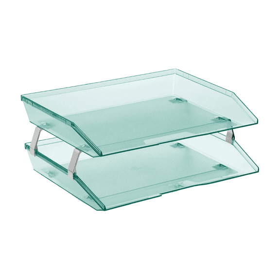 Acrimet Facility 2 Tier Letter Tray, Side Load, Letter Size/A4, Desktop File Organizer, Plastic (Clear Green Color) | Document Tray with Aluminum Rods