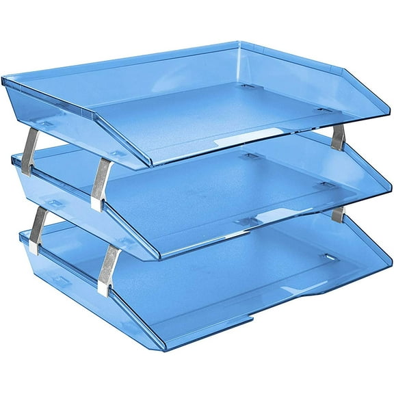 Acrimet Facility 3 Tier Letter Tray Side Load Plastic Desktop File Organizer (Clear Blue Color)