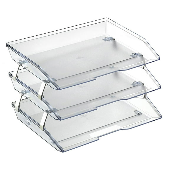 Acrimet Facility 3 Tier Letter Tray Side Load Plastic Desktop File Organizer (Clear Crystal Color)