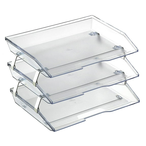 Acrimet Facility 3 Tier Letter Tray Side Load Plastic Desktop File Organizer (Clear Crystal Color)