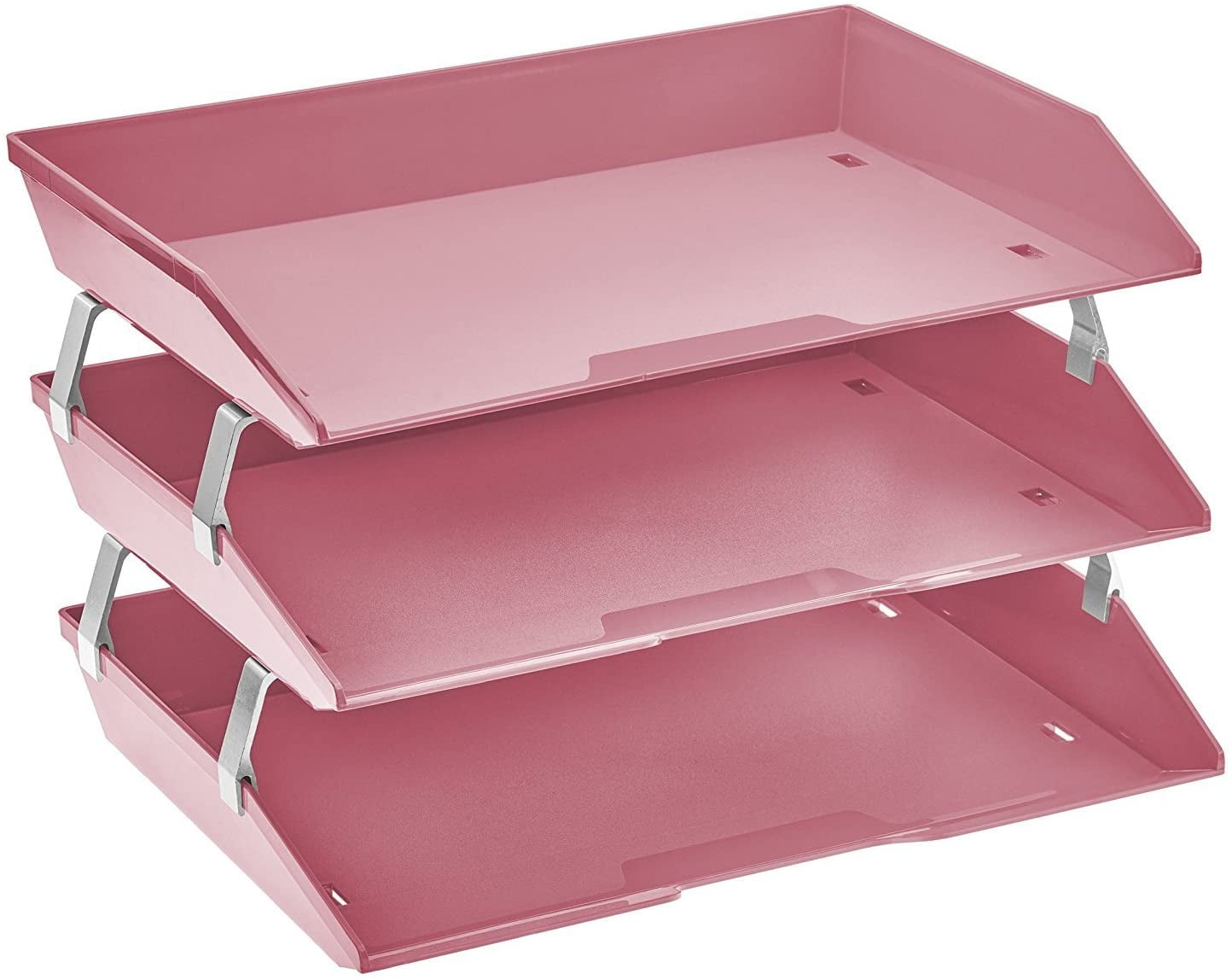 Acrimet Facility 3 Tier Letter Tray Side Load Plastic Desktop File Organizer (Solid Pink Color)