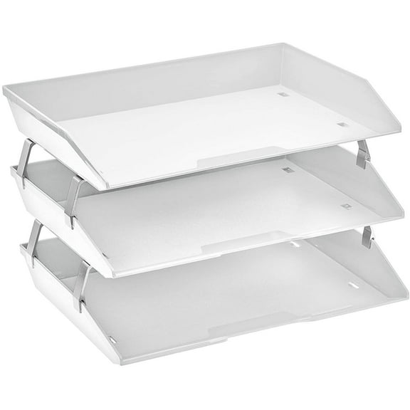 Acrimet Facility 3 Tier Letter Tray Side Load Plastic Desktop File Organizer (White Color)