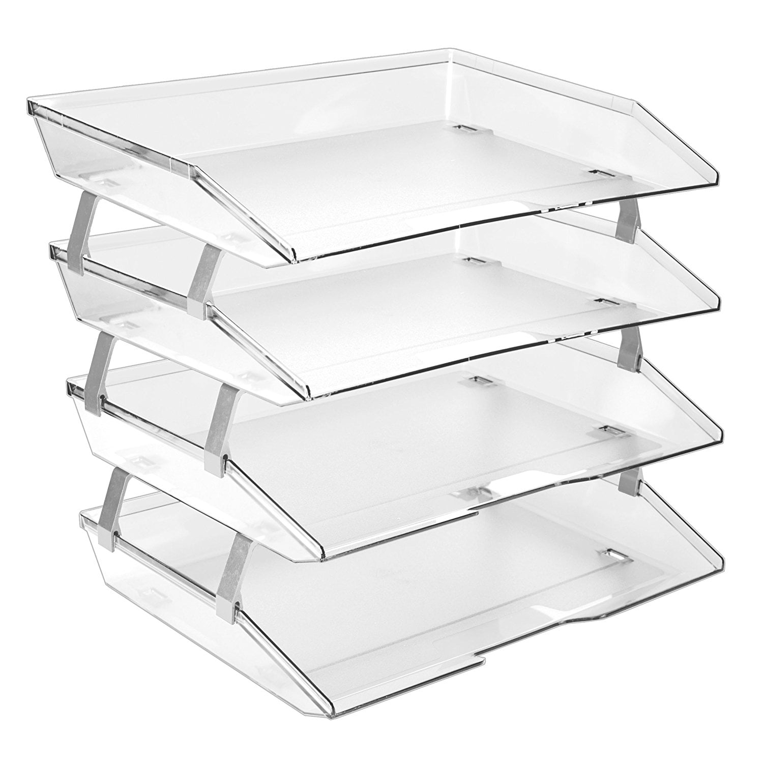 Clear 4-Tier Plastic Letter Tray with Aluminum Brackets