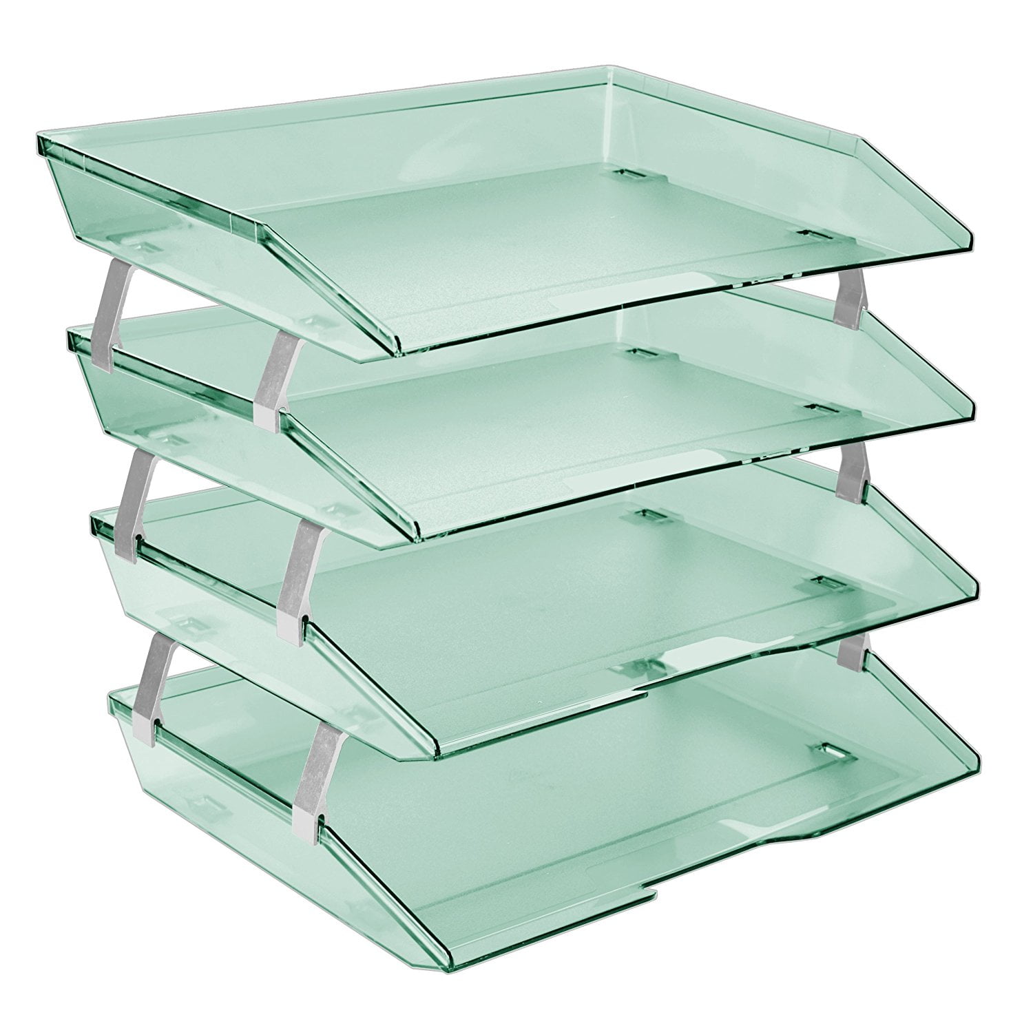 Clear Green 4-Tier Plastic Letter Tray with Aluminum Brackets
