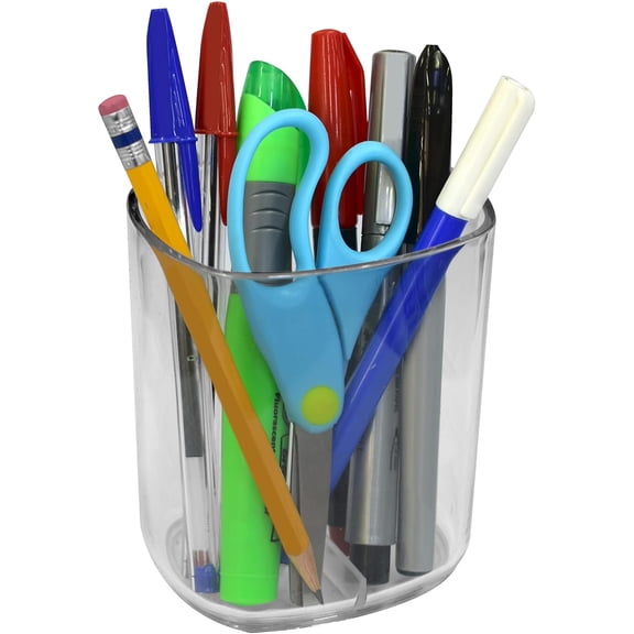 Acrimet Jumbo Pencil Holder, Pen Cup, Caddy Super-Sized Desktop Organizer for Students, Artists and Professionals (Plastic) (Clear Crystal Color)