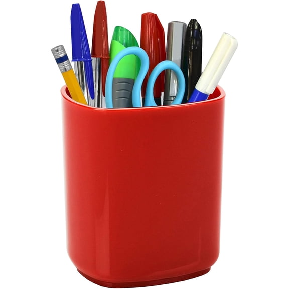 Acrimet Jumbo Pencil Holder, Pen Cup, Caddy Super-Sized Desktop Organizer for Students, Artists and Professionals (Plastic) (Solid Red Color)