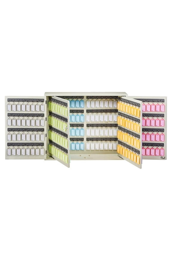 Key Cabinet Organizer 256 Positions with Lock (Wall Mount) (256 Multicolored Tags Included) (Beige Cabinet)