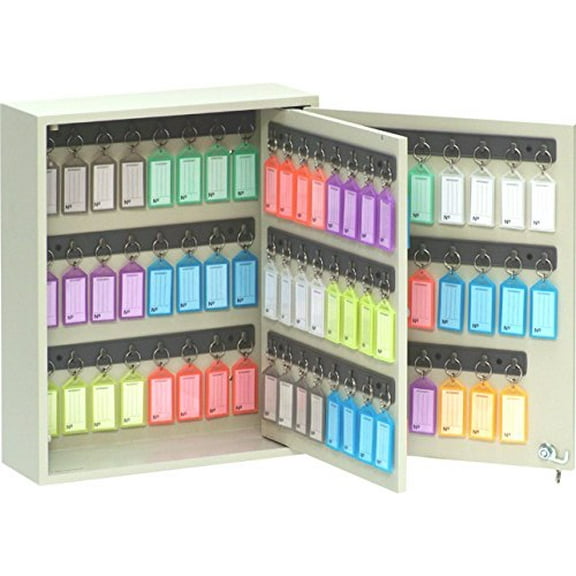 Acrimet Key Cabinet Organizer 96 Positions with Lock (Wall Mount) (96 Multicolored Tags Included) (Beige Cabinet)