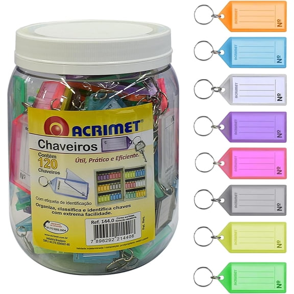 Acrimet Key Tag Jar w/ 120 Keyring Tags (Assorted Colors)