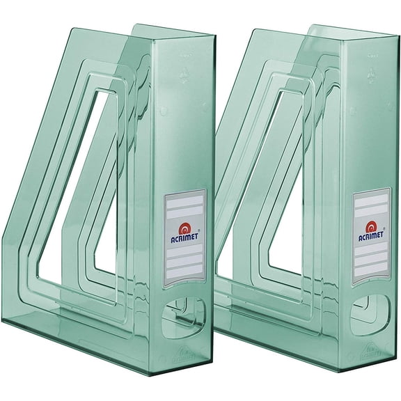 Acrimet Magazine File Holder Vertical Rack for Documents, Folders and Mail, Durable Plastic Desk Organizer for Office & Home, Clear Green (2 Pack)