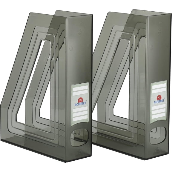 Acrimet Magazine File Holder  Vertical Rack for Documents, Folders and Mail, Durable Plastic Desk Organizer for Office & Home, Smoke (2 Pack)