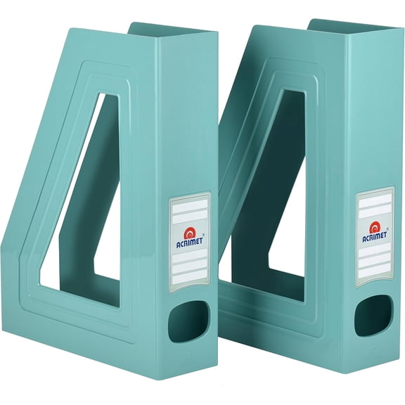 Acrimet Magazine File Holder  Vertical Rack for Documents, Folders and Mail, Durable Plastic Desk Organizer for Office & Home, Solid Green (2 Pack)