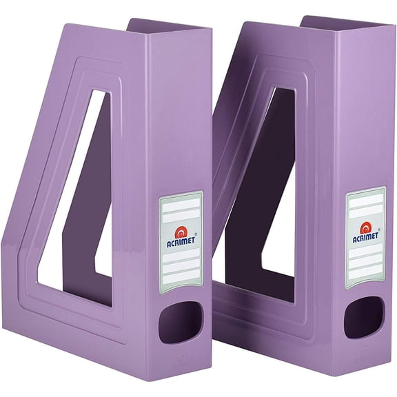 Acrimet Magazine File Holder  Vertical Rack for Documents, Folders and Mail, Durable Plastic Desk Organizer for Office & Home, Solid Purple (2 Pack)