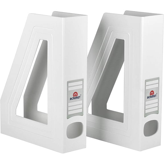 Acrimet Magazine File Holder Vertical Rack for Documents, Folders and Mail, Durable Plastic Desk Organizer for Office & Home, White (2 Pack)