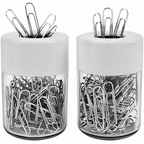 Acrimet Magnetic Paper Clip Holder Dispenser, Round Design, 100 Regular Paper Clip Capacity (Clear Crystal Base/ White Magnetic Lid) (2 pack)