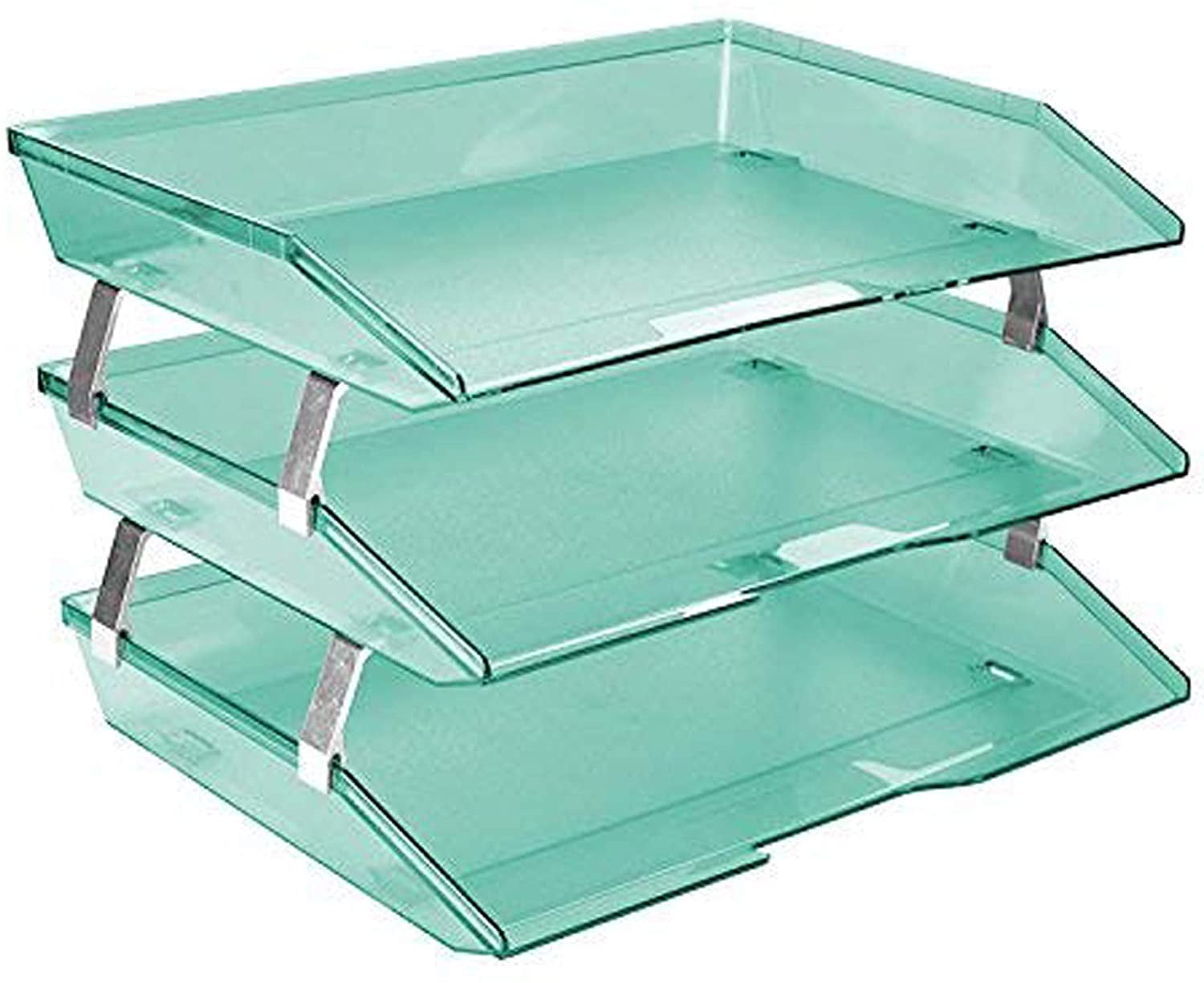 Clear Green Plastic 3-Tier Letter Tray Organizer