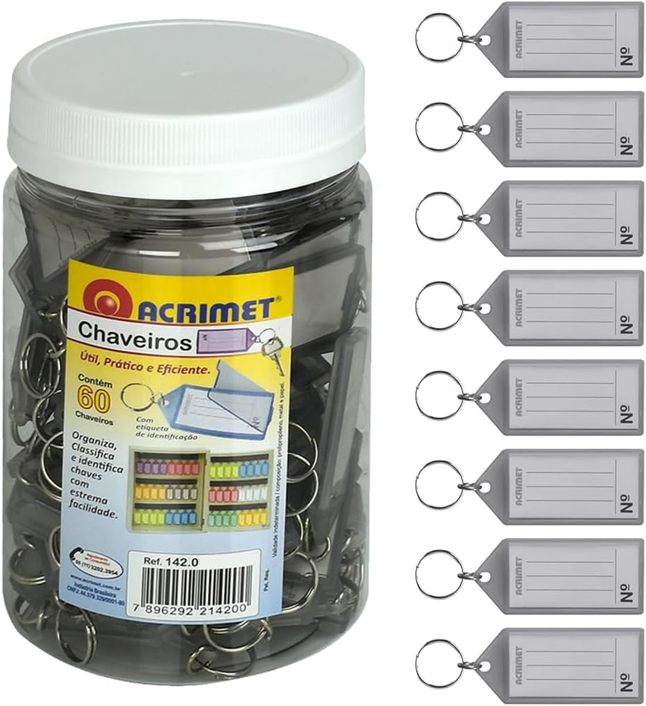 Acrimet Plastic Key Tag with Metal Ring and Label Window, Clear Smoke (60 Pack)