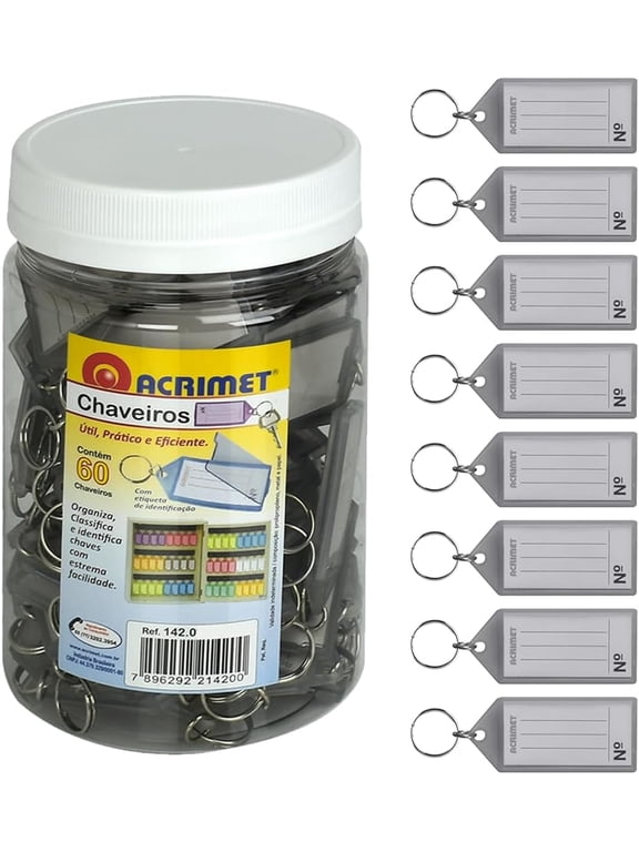 Plastic Key Tag with Metal Ring and Label Window, Clear Smoke (60 Pack)
