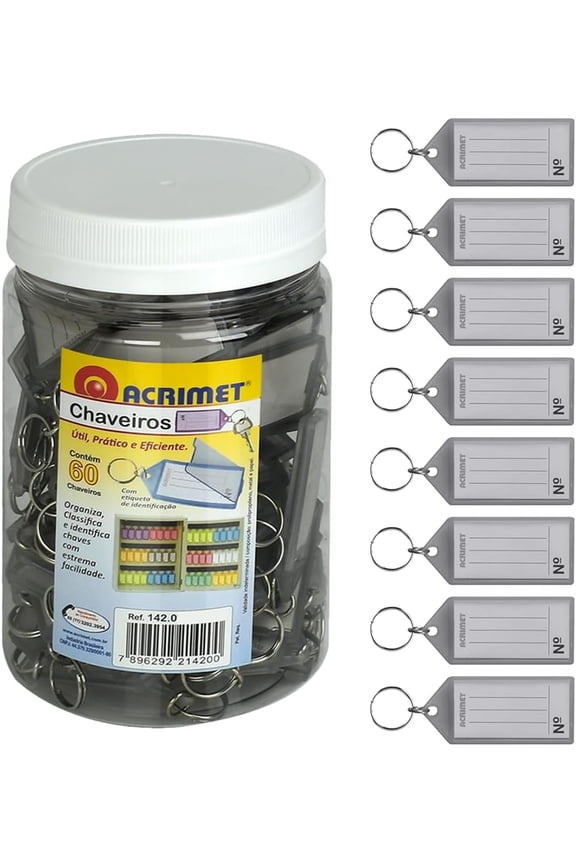 Plastic Key Tag with Metal Ring and Label Window, Clear Smoke (60 Pack)