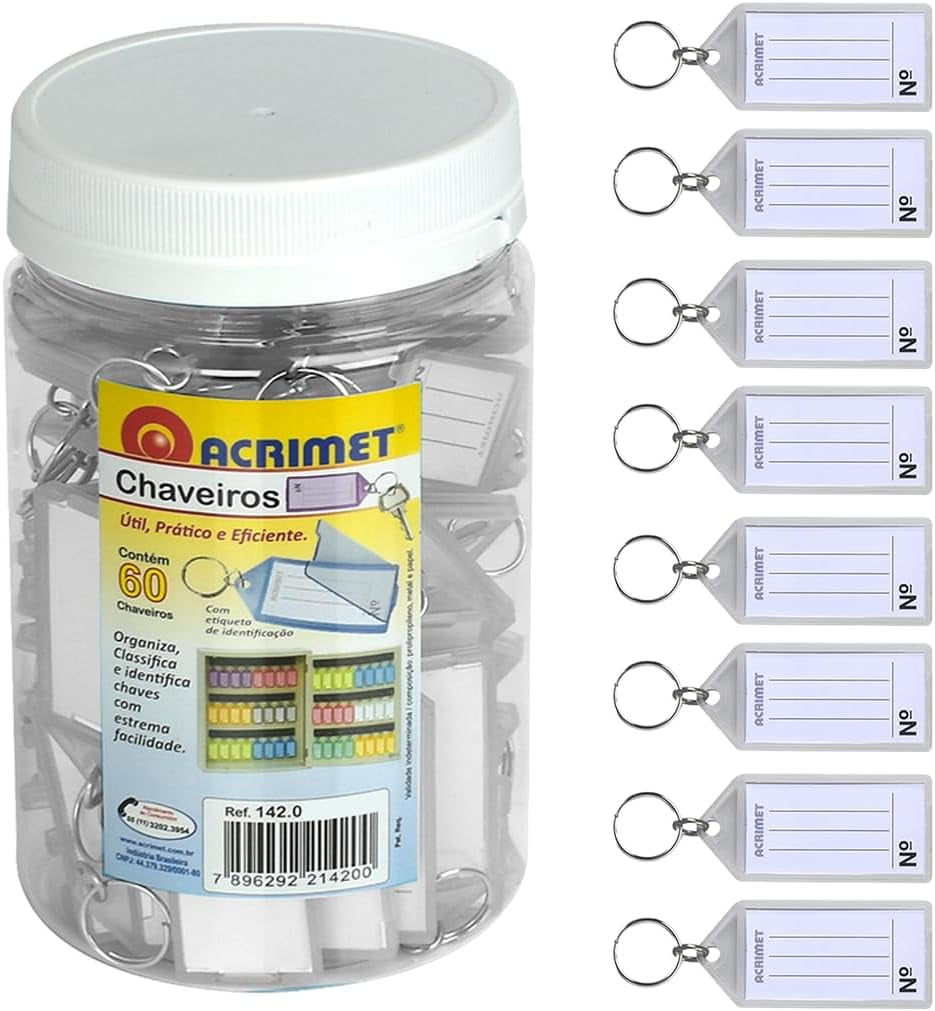 Acrimet Plastic Key Tag with Metal Ring and Label Window (Crystal Color) (60 Pack)