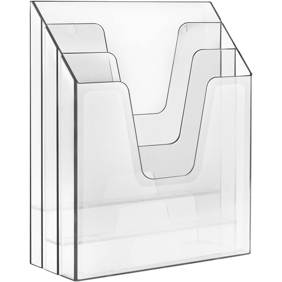 Acrimet Vertical Triple File Folder Holder Organizer, File Sorter (Plastic) (Clear Crystal Color)