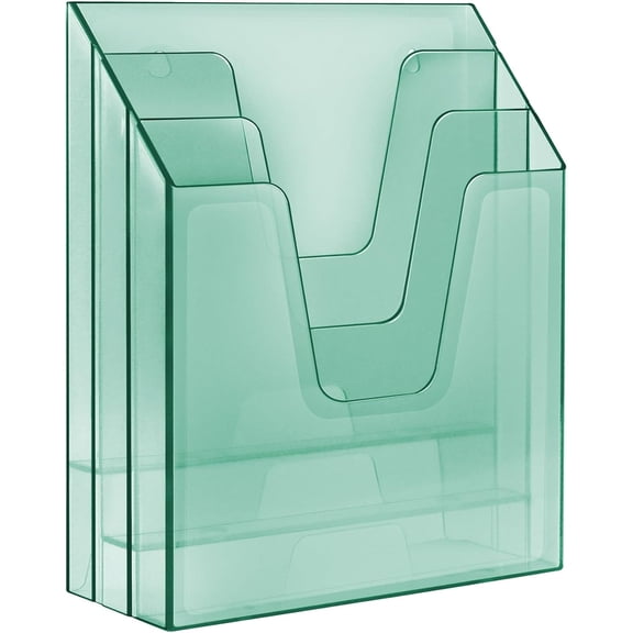 Acrimet Vertical Triple File Folder Holder Organizer, File Sorter (Plastic) (Clear Green Color)