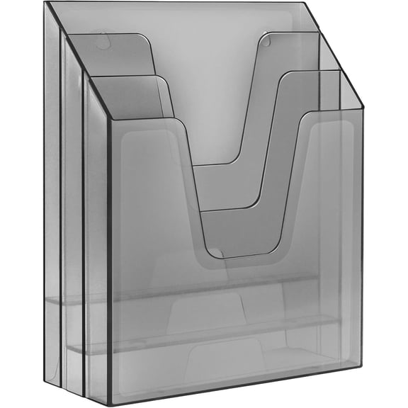 Acrimet Vertical Triple File Folder Holder Organizer, File Sorter (Plastic) (Clear Smoke Color)
