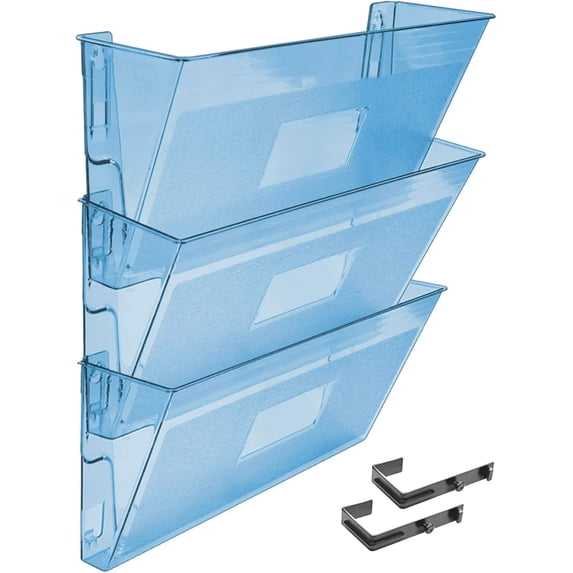 Acrimet Wall Mount Pocket File Organizer Holder Modular Letter Size A4 Plastic (Hangers Included) (Clear Blue Color) (3 Pack)