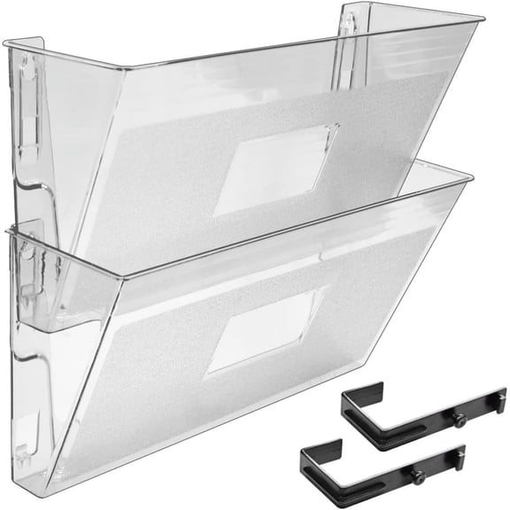 Acrimet Wall Mount Pocket File Organizer Holder Modular Letter Size A4 Plastic (Hangers Included) (Clear Crystal Color) (2 Pack