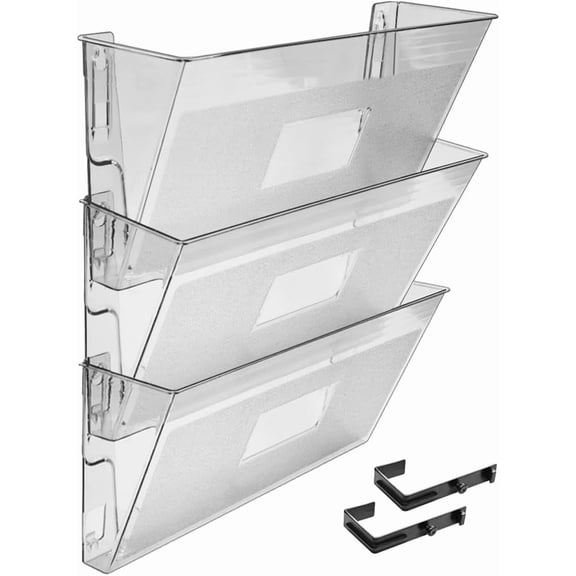 Acrimet Wall Mount Pocket File Organizer Holder Modular Letter Size A4 Plastic (Hangers Included) (Clear Crystal Color) (3 Pack)