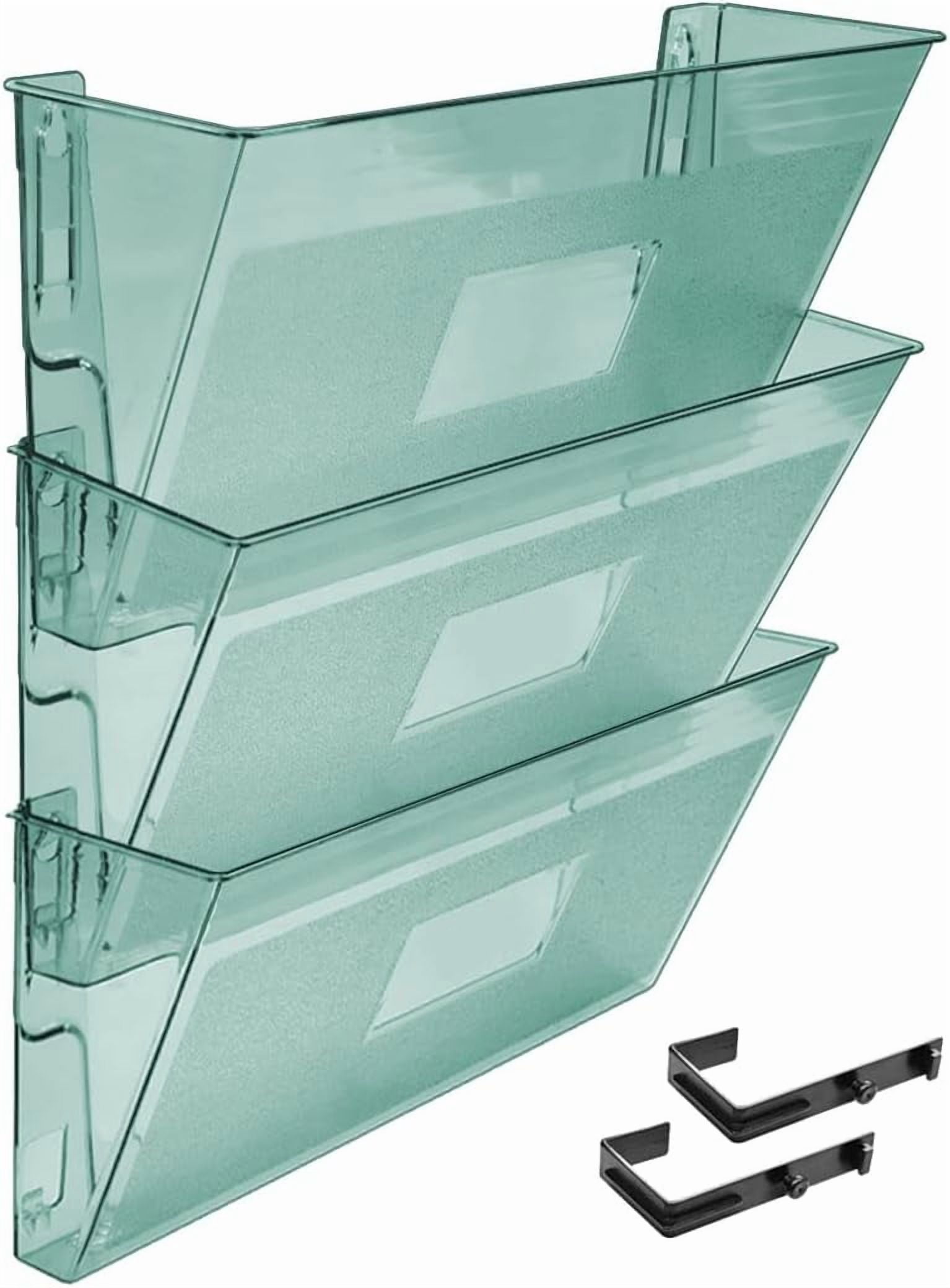 Acrimet Wall Mount Pocket File Organizer Holder Modular Letter Size A4 Plastic (Hangers Included) (Clear Green Color) (3 Pack)