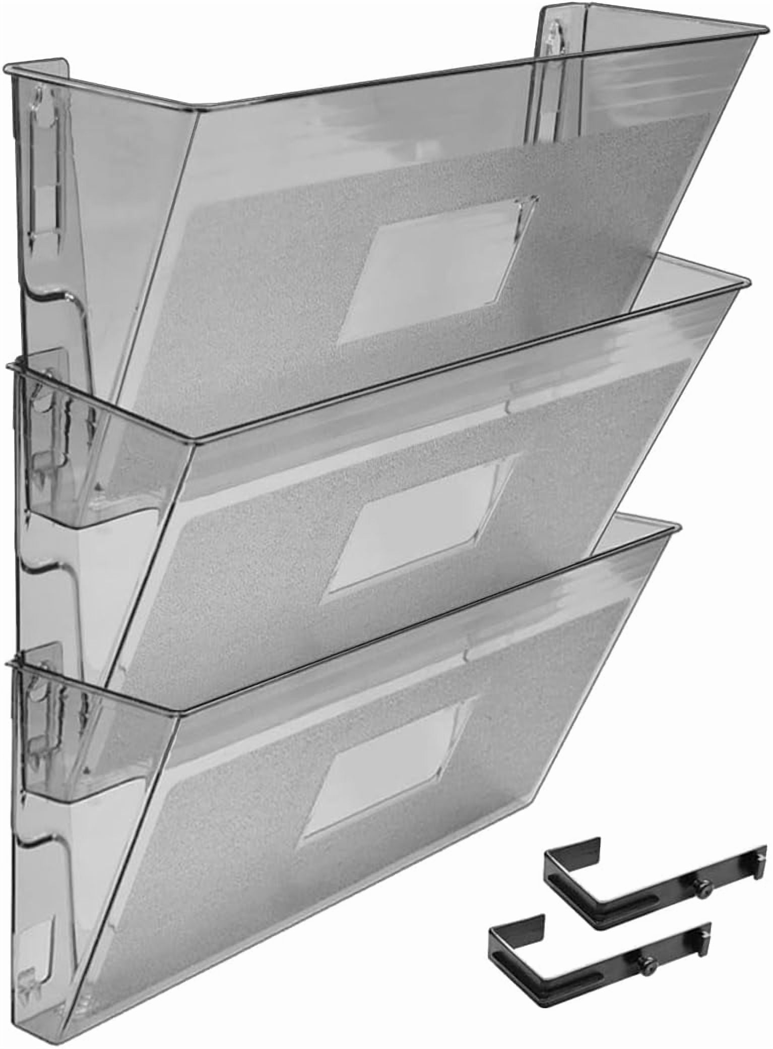 Acrimet Wall Mount Pocket File Organizer Holder Modular Letter Size A4 Plastic (Hangers Included) (Smoke Color) (3 Pack)