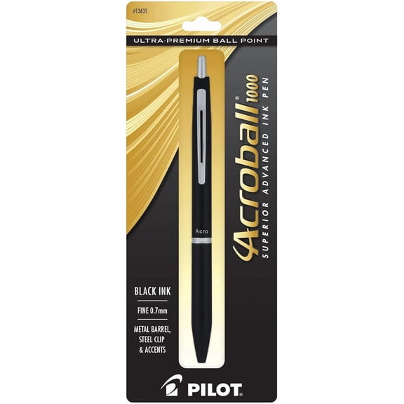 Acroball 1000 Ultra-Premium Refillable & Retractable Ball Point Pen, Black Barrel, Fine Point, Black Ink, Single Pen (13635)
