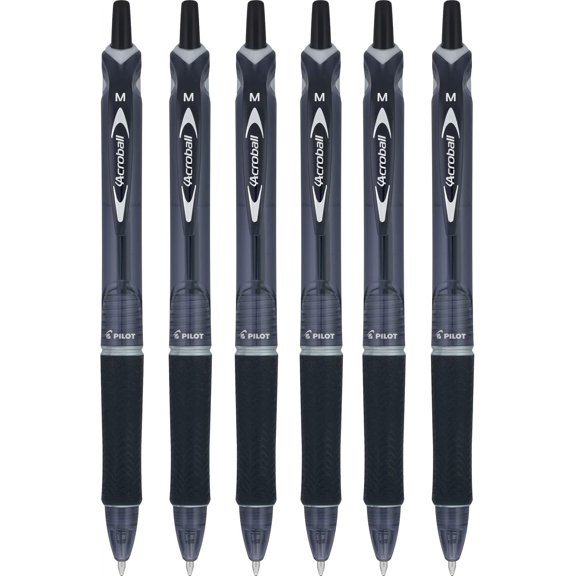 Acroball Colors Advanced Ink Refillable & Retractable Ball Point Pens, Medium Point, Black Ink, 6 Pack