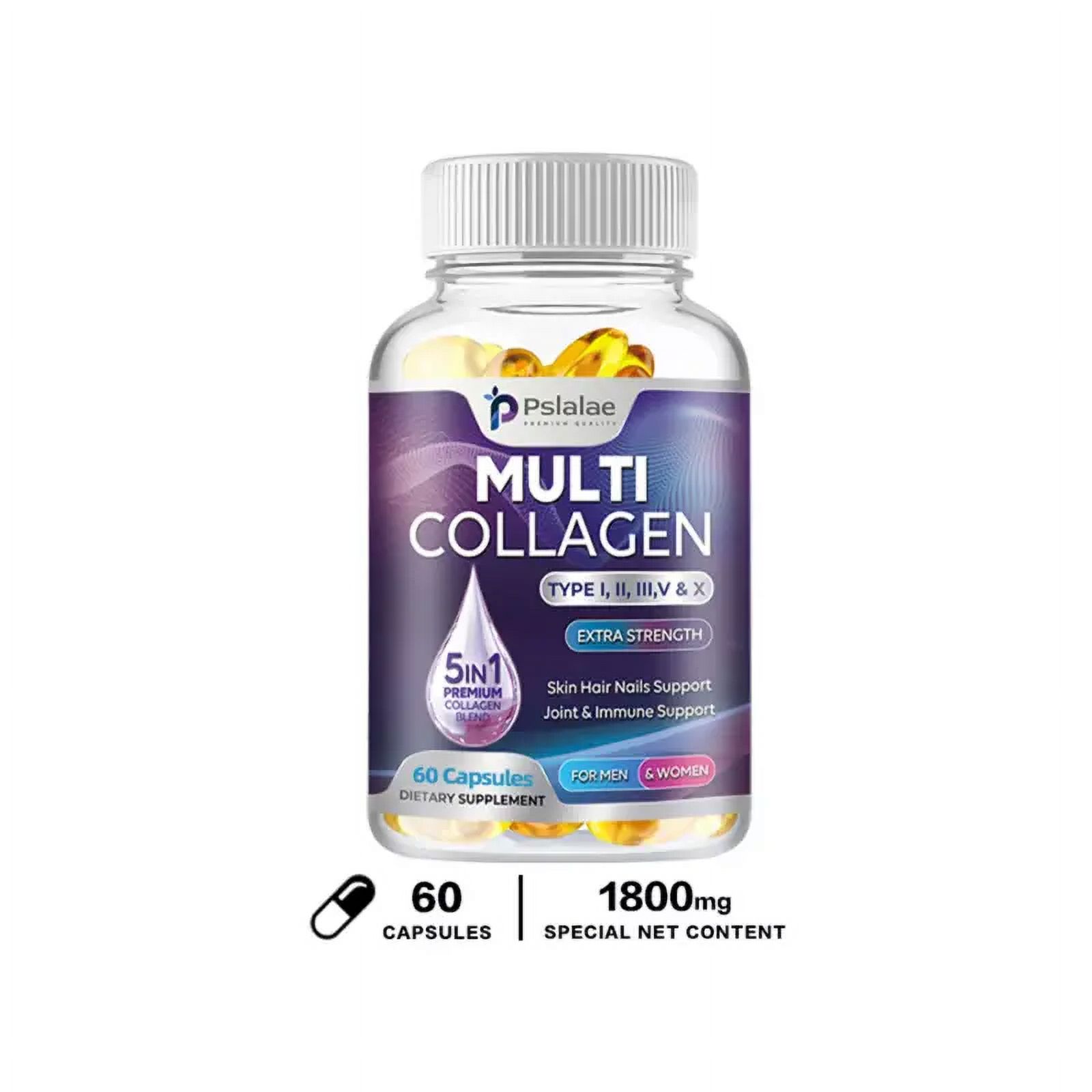 Collagène Multi-Peptides 1800mg - 120 Gélules - Type I, II, III, V, X - Anti-âge