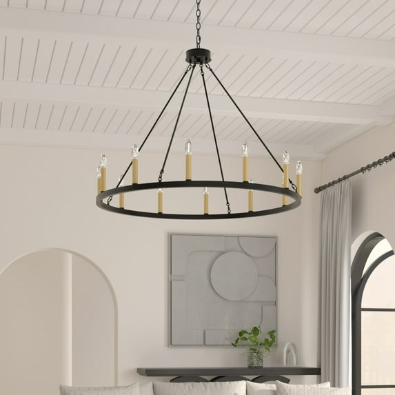 Acroma 12-light Farmhouse 40In Wagon Wheel Chandelier - 40'' D x 138'' H Black & Brass Matte Brass, Painted N/A