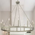 thumbnail image 1 of Acroma  12-light Farmhouse 40In Wagon Wheel Chandelier - 40'' D x 138'' H Nickel Dust Matte Nickel, Painted N/A, 1 of 5